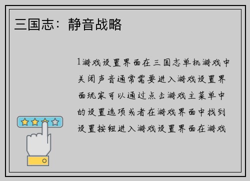 三国志：静音战略